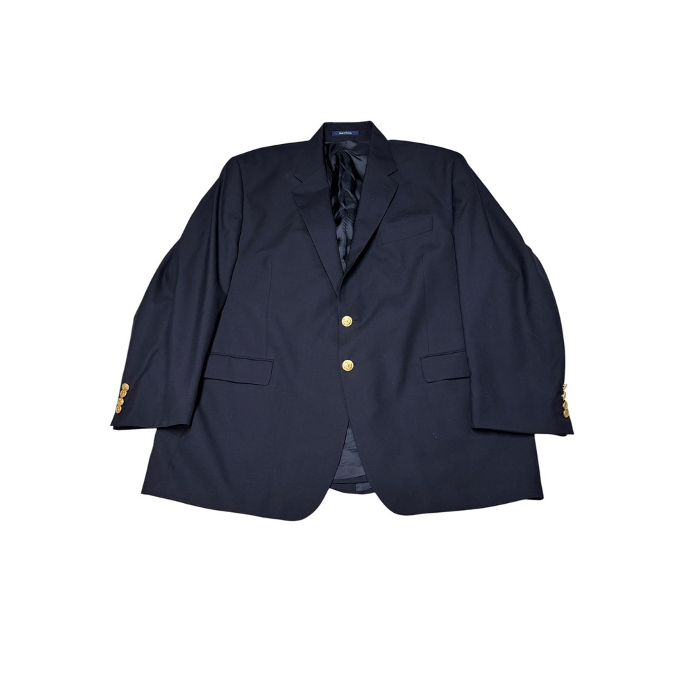 Lauren Ralph Lauren Men 48R Navy Blue Wool Blazer Gold Crest Buttons Made Canada